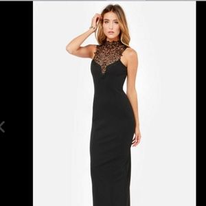 Lulu's Black Maxi Dress,Embroidered Lace/Open Back
